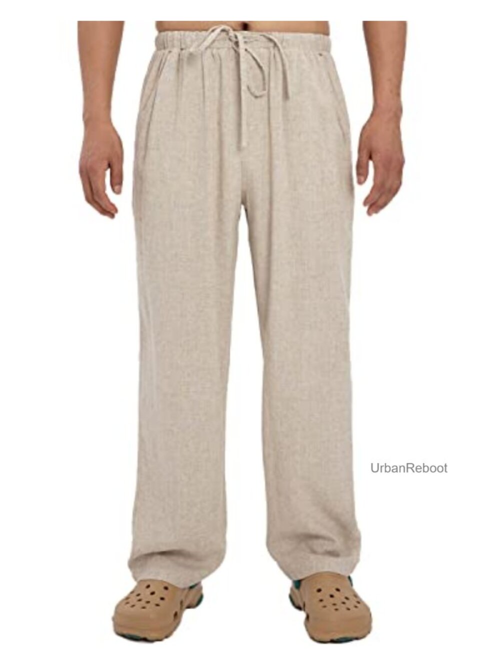 Men's Cotton Linen Drawstring Casual Pants Lightweight Baggy